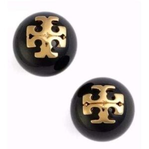 Tory Burch Black Pearl Evie Logo Earrings